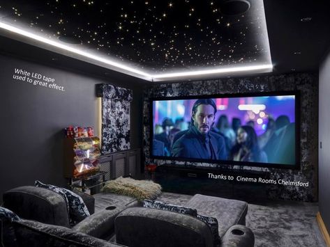 Corona star ceiling with colour changing LED tape. Movie Theater Rooms, Home Theater Room Design, Theater Room Design, Movie Room Decor, Home Cinema Room, At Home Movie Theater, Star Ceiling, Video Game Rooms, Led Band