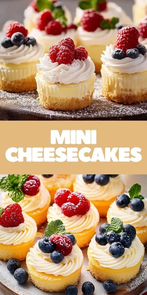 🧁 Treat yourself to these irresistible Mini Cheesecakes! Creamy, rich, and perfectly portioned, these individual cheesecakes are great for parties, family gatherings, or a sweet snack. Customize with your favorite toppings—berries, chocolate, or caramel! Ready to bake? Get the recipe now! #MiniCheesecakes #CheesecakeLovers #BakingIdeas #PartyDesserts #EasyBaking #SweetTreats 🍓 Individual Cheesecake Recipes, Individual Cheesecake, Easy Mini Cheesecake Recipe, Mini No Bake Cheesecake, Mini Cheesecakes Easy, Individual Cheesecakes, Fruit Cheesecake, Mini Cheesecake Recipes, Cheesecake Lovers