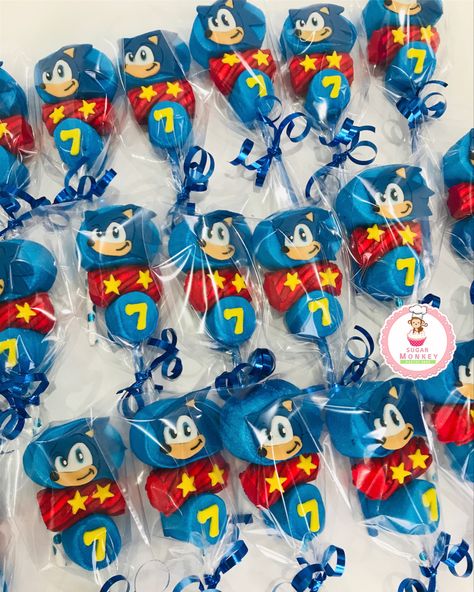 Sonic Chocolate Covered Strawberries, Sonic Cake Pops, Sonic Cake, Sonic Birthday Parties, Sonic Party, Tenth Birthday, Sonic Birthday, Marshmallow Pops, Birthday Supplies