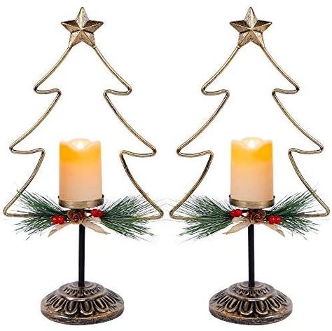 Battery operated candles Desk Ornament, Christmas Wreaths With Lights, Christmas Tree Candle Holder, Christmas Tabletop Decor, Tree Candle Holders, Christmas Tree Candles, Christmas Tabletop, Memorial Candle, Christmas Candle Holders