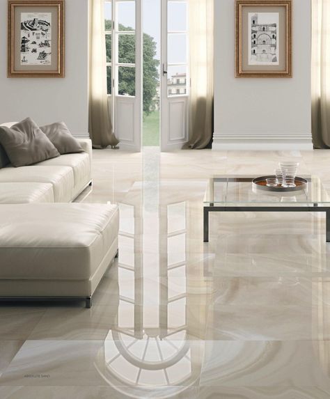 Esse q eu quero Calacatta Marble Floor, High Gloss Floors, Ceramic Flooring, Tile Floor Living Room, Indoor Tile, Ceramic Floor Tile, Living Room Tiles, Flooring Trends, Room Tiles