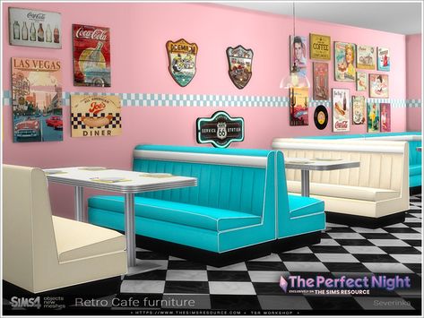 Retro Cafe Bloxburg, Sims 4 Restaurant Cc, Sims 4 Retro Cc, Corner Dining Table, Sims 4 Restaurant, Around The Sims 4, Authentic Decor, Diner Decor, Bar Ceilings