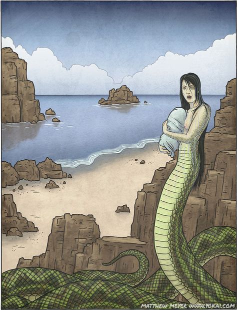 Nure-onna | Yokai.com Nure Onna, Japanese Mythical Creatures, Kuchisake Onna, Japanese Urban Legends, Japanese Myth, Japanese Yokai, Yuki Onna, Japanese Mythology, Sea Serpent