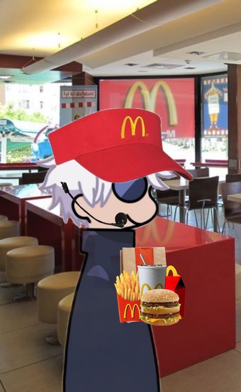 Who is ir fav jjk character? Jjk Mcdonalds Icon, Gojo Eating Burger, Goofy Anime Pics, Gojo Mcdonalds, Silly Jjk Pfp, Jjk Mcdonalds, Google Classroom Pfp, Jjk Minecraft, Jjk Low Quality