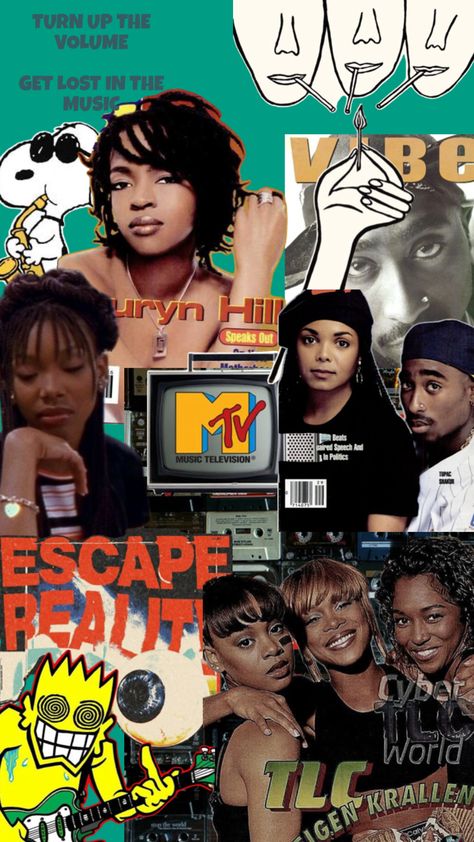 90’s Music era - TLC, Brandy, Lauryn Hill,Tupac Shakur Lauryn Hill 90s, Poetry Music, Living Single, Turn Up The Volume, Art Collages, Lauryn Hill, Tupac Shakur, Tupac, Turn Up