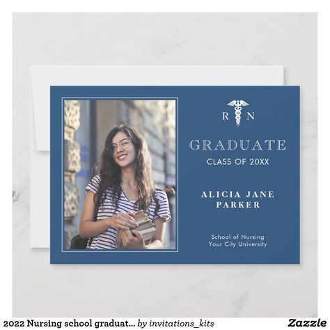 2022 Nursing school graduation modern photo Nursing School Announcement, Nursing School Grad Announcement, Graduate School Acceptance Announcement, High School Graduation Announcement Card, High School Graduation Announcements Shutterfly, Medical School Graduation, Photo And Text, Graduation Announcement Cards, Photo Graduation Announcement