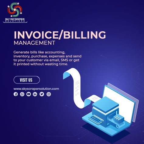 Struggling to deal with large number of client's products/services - Invoices? If yes, we have the right solution for you. Our Invoice Management Software helps businesses and entrepreneurs to create, send and track professional-looking invoices. So, if you're looking for hassle-free invoice creation or management, Contact us today! Visit: http://skyscrapersolution.com/ #InvoiceManagementSoftware #BillingSoftware #invoice #billing #invoiceprocessing #invoicesoftware #software Invoicing Software, Billing Software, Chartered Accountant, Portfolio Web Design, Social Media Advertising, Wasting Time, Ad Design, Social Media Design, Software Development