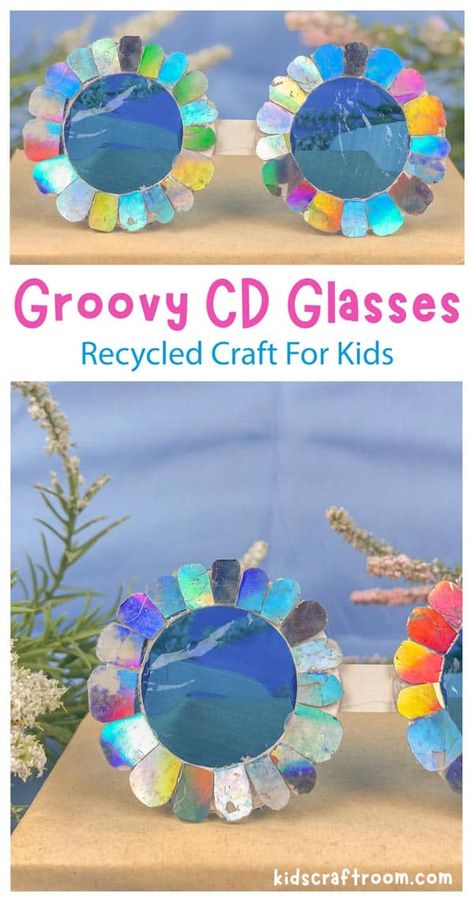 Glasses Craft For Kids, Crafts With Cds, Book Pages Printable, Recycled Crafts Kids, Fun Summer Crafts, Kids Craft Room, Retro Crafts, Old Cds, Cd Crafts