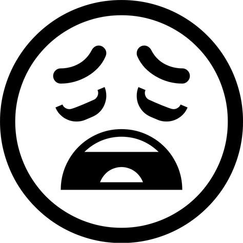 Weary Face A face with closed eyes, furrowed brows, and a broad, open frown, as if distraught to the point of giving up. Shown with upper teeth and tongue. May convey various feelings of frustration, lust, sadness, amusement, and affection. Often playful in tone. Similar in appearance and meaning to 😫 Tired Face, but with crescent-shaped eyes. Tired Face, Closed Eyes, Graphic Image, A Face, Giving Up, Smiley, Crescent, Vinyl, Feelings