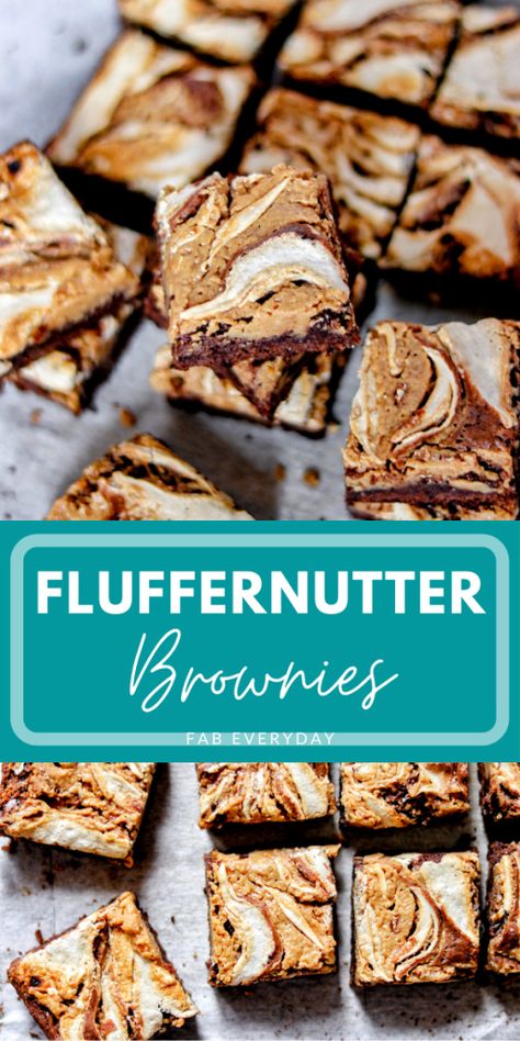 Peanut Butter Marshmallow Recipe, Peanut Butter Smores Brownies, Peanut Butter Marshmallow Brownies, Variety Of Brownies, Marshmallow Swirl Brownies, Peanut Butter Uses, Brownie Variation Recipes, Fluffernutter Recipes, Recipes With Marshmallow Fluff