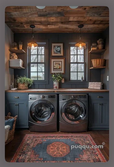 Dark Cabinets Laundry Room, Laundry Room Ideas Moody, Dark And Moody Laundry Room, Cottagecore Laundry Room, Moody Mudroom, Victorian Laundry Room, Dark Laundry Room, Cottage Laundry Room, Small Sunroom