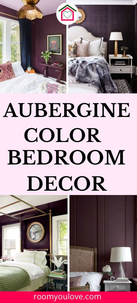 Aubergine Color Palette Bedroom, Aubergine Walls Bedroom, Eggplant Room Ideas, Dark Eggplant Bedroom, Dark Green And Plum Bedroom, Sage Green And Plum Bedroom, Aubergine Bedroom Ideas, Plum Colored Bedrooms, Olive Green And Plum Bedroom