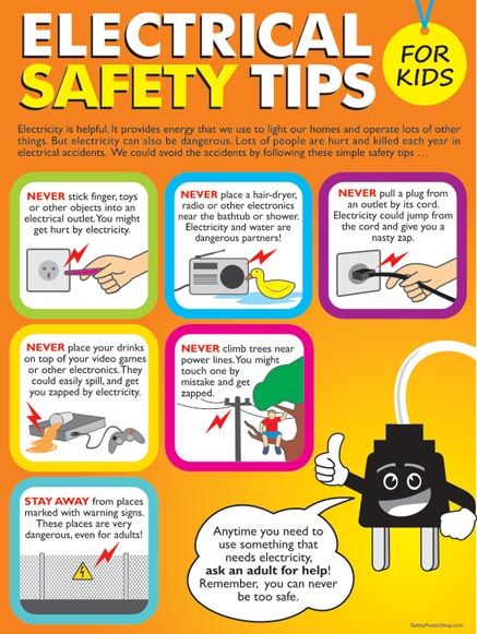 Electrical Safety Posters Ideas, Electrical Safety Tips, Fire Safety Poster, Electricity Poster, Teaching Safety, Safety Rules For Kids, Electrical Tips, Health And Safety Poster, Fire Safety Tips