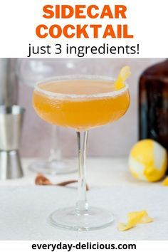 Sidecar cocktail is a classic sour cocktail that has a distinctive flavor and tastes bright and refreshing. It’s made with only 3 ingredients and it’s quite strong but so delicious. If you’re looking for a cocktail with cognac or orange liquor (like Cointreau) you have to try this recipe! Sidecar Drink, Cognac Cocktails, Retro Cocktail Party, Sidecar Cocktail, New Years Eve Drinks, High Tea Ideas, Orange Liquor, Love Recipe, Lemon Drop Martini