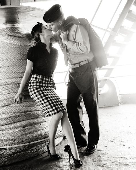 Navy Engagement Photos, Military Engagement Photos, Military Couples, Military Girlfriend, Military Wedding, Vintage Photoshoot, Military Love, Couples Shoot, Military Photos