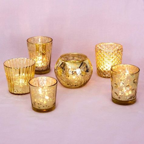 Diy Gold Candle Holders, Mercury Candle Holders, Types Of Candles, Mercury Glass Candles, Mercury Glass Candle Holders, Glass Tealight Candle Holders, Mercury Glass Votives, Tea Light Candle Holders, Candles Ideas