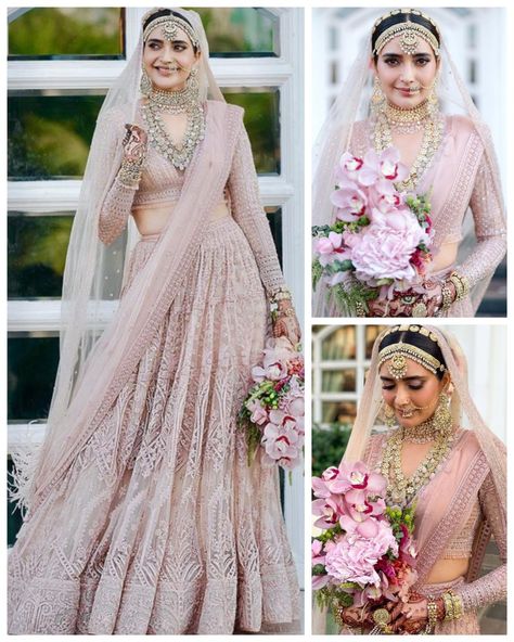 Pink Lengha Jewellery, Lengha Design For Bride, Baby Pink Lehenga Bridal, Jewellery With Pink Lehenga, Gurudwara Wedding Outfit, Pestal Colour Lehanga, Pink Lengha Bridal, Gurudwara Wedding, Pink Lengha