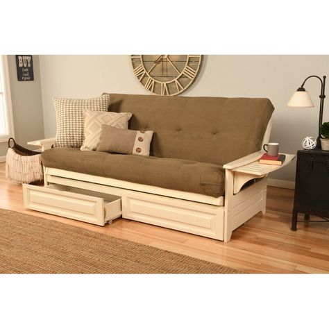 Red Barrel Studio Lebanon Full Futon and Mattress & Reviews | Wayfair Wood Futon, Wood Futon Frame, Full Size Futon, Futon Frame, Tree Furniture, White Upholstery, Futon Mattress, Arm Design, Mattress Frame