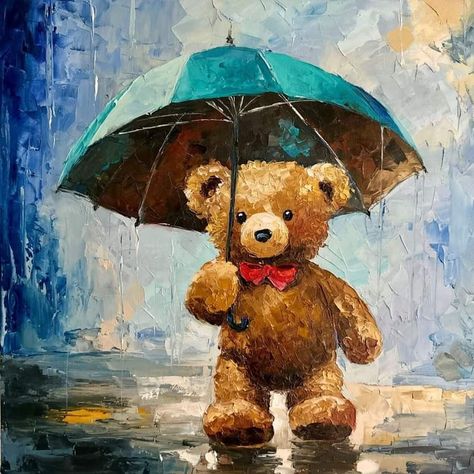 Teddy Bear Paintings Acrylic, Oil Color Painting Ideas, Kids Painting Ideas, Teddy Bear Painting, Bear Paintings, Flower Painting Canvas, Canvas Painting Tutorials, Nature Art Painting, Art Drawings Sketches Creative