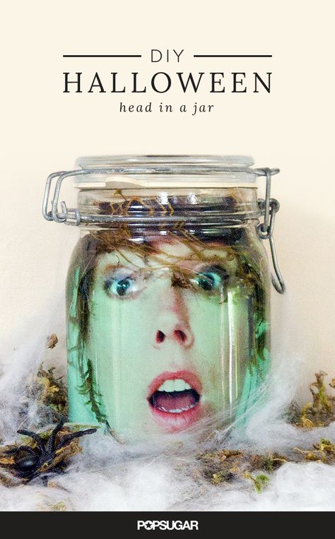 Make a bit of Halloween decor that will really turn heads . . . with this fun DIY Head In A Jar, Halloween Candies, Crafts With Glass Jars, Halloween Office, Floating Head, Creepy Halloween Decorations, Zombie Party, Spooktacular Halloween, Jar Diy