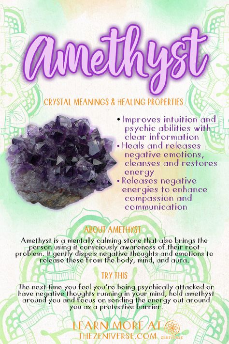 Amethyst Healing Properties, Crystal Power, Crystals Healing Properties, Amethyst Healing, Spiritual Crystals, Crystals Stones, Negative People, Crystal Healing Stones, Crystal Magic