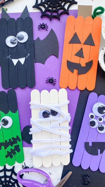 Deena Keller on Instagram: "Stick crafts🎃 follow @abcdeelearning for more kids art ideas" Popsicle Sticks Halloween Crafts, Halloween Puzzles, Ghost Crafts, Halloween Crafts Preschool, October Crafts, Popsicle Crafts, Craft Sticks, Fun Halloween Crafts, Halloween Preschool