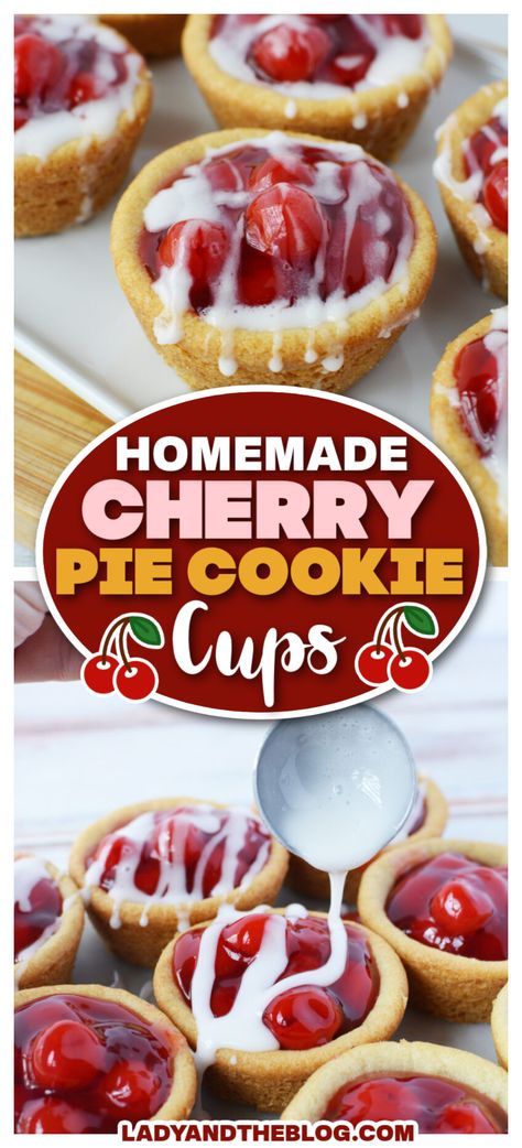 When you are craving cherry pie but don’t want to go through all the trouble of making one from scratch, this cherry pie cookie cups recipe will do the trick! It is such an easy cherry dessert recipe that requires very few ingredients and time. Cherry Cookie Cups, Cherry Pie Filling Cookies, Sugar Cookie Cherry Pie Cups, Cherry Pie Cookie Cups, Cherry Pie Cups, Cherry Pie Cookies, Cherry Recipes Dessert, Homemade Cherry Pies, Cookie Cups Recipe