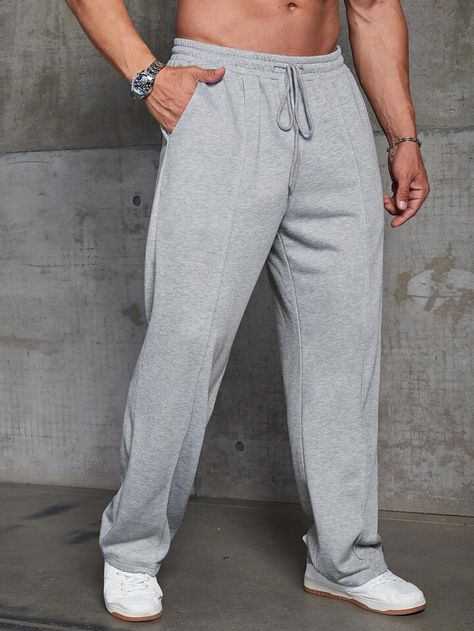 Manfinity Homme Men Drawstring Waist Seam Detail Sweatpants | SHEIN USA Male Sweatpants, Sweatpants Shein, Plus Size Sweatpants, Gym Wear Men, Grey Sweats, Sweatpants Outfit, Men Plus Size, Men's Sweatpants, Gym Wear