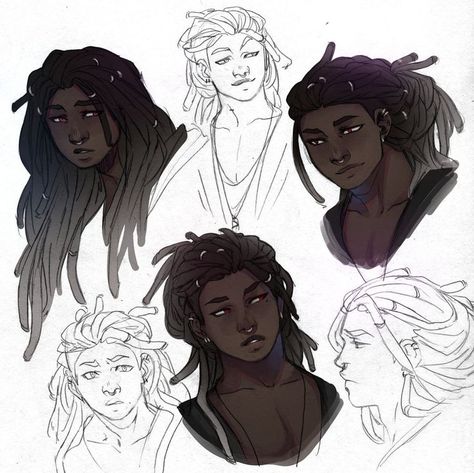 Dreadlocks Character Design Male, Hair Tweets, Sketch Hair, Black Cartoon Characters, Drawing Style, Black Characters, Cosplay Tips, Black Anime Characters, Black Cartoon