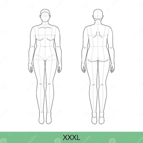 Set of XXXL Women Fashion Template 9 Nine Head Size Croquis Over Size Lady Model Curvy Body Figure Front, Back View. Stock Vector - Illustration of isolated, base: 254717579 Plus Size Body Base Drawing, Croquis Template, Fashion Sketch Template, Fashion Figure Templates, Aw 23, Fashion Template, Fashion Model Sketch, Body Template, Model Sketch