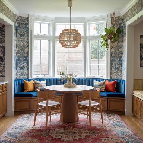 Breakfast Nook Ideas💖💖💖 Octagon Dining Room, Round Table With Bench Seating, Round Table With Bench, Table With Bench Seat, Breakfast Nook Bench, Dining Nook, Breakfast Nook, Bench Table, Nook