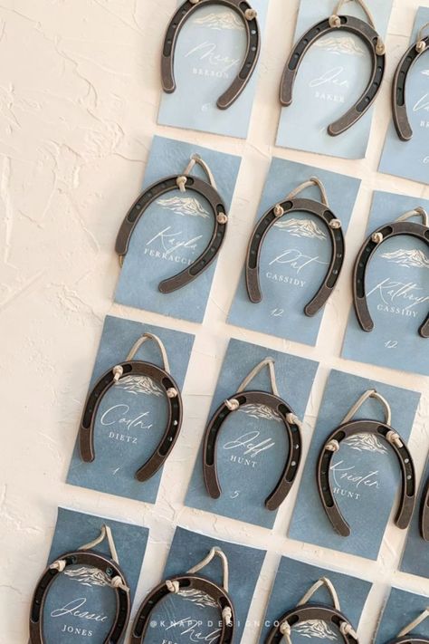 Horseshoe Wedding Decorations, Horseshoe Wedding Favors, Horseshoe Wedding, Card Displays, Wedding Horseshoes, Horse Wedding, Horseshoe Decor, Luxury Wedding Invitations, Seating Chart Wedding