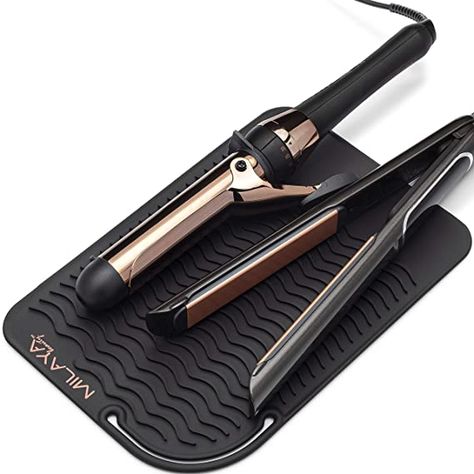 Amazon.com : Professional Large Silicone Heat Resistant Styling Station Mat for All Hair Irons, Curling Iron, Straightener Pad, Iron Flat Hair, Hair Tools Appliances Hair Dryer Salon Tools Hair Stylist - Black : Beauty & Personal Care Flat Iron Holder, Curling Iron Holder, Curling Wands, Hair Irons, Salon Hair Dryer, Magnesium Lotion, Hair Tool Organizer, Hair Care Kits, Matted Hair