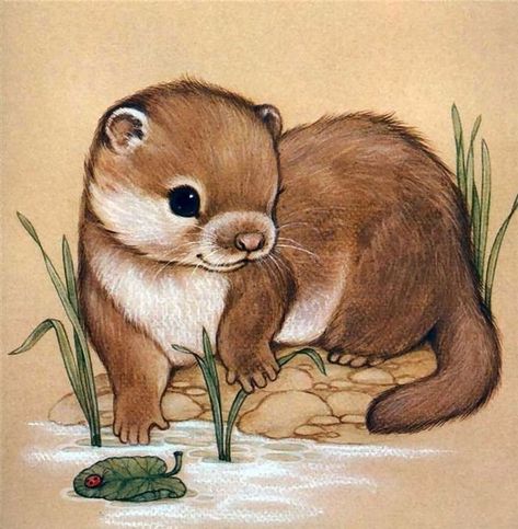 Drawing Forest Animals, Forest Animals Drawing, Forest Animals Illustration, Adorable Drawings, Otter Drawing, Otter Illustration, Woodland Art Print, Fox Nursery Art, Cute Forest Animals