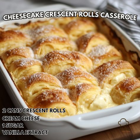 🍰✨ Indulge in a heavenly treat with this Cheesecake Crescent Rolls Casserole! Perfect for any occasion. ✨🍰 Cheesecake Crescent Rolls Casserole Ingredients: - 2 cans crescent rolls - 16 oz cream cheese (softened) - 1/2 cup sugar - 1 tsp vanilla extract - 1/4 cup butter (melted) - 1/4 cup sugar - 1 tsp cinnamon Instructions: 1. Preheat oven to 350°F. 2. In a bowl, mix cream cheese, 1/2 cup sugar, and vanilla until smooth. 3. Spread one can of crescent rolls in a greased baking dish. 4. Sprea... Cheesecake Crescent Rolls, Fun Cheesecake Recipes, Crescent Roll Casserole, Crescent Roll Cheesecake, Cozy Fall Recipes, Daily Recipes, Crescent Rolls, Baking Dish, Casserole Dish