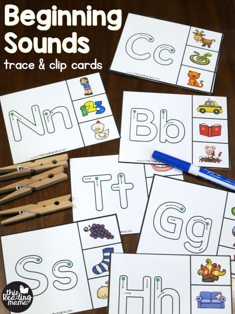 Free Beginning Sounds Clip Cards - Trace and Clip - This Reading Mama Phonics Learning, Sound Activities, Letter Sound Activities, Phonics Activity, Beginning Sounds Worksheets, Abc Phonics, Phonics Free, Alphabet Sounds, Preschool Literacy