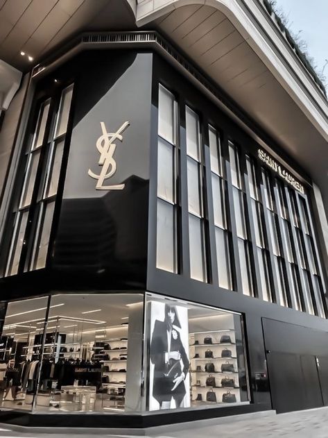 Ysl Building, Saint Laurent Store Aesthetic, Ysl Store Aesthetic, Designer Store Aesthetic, Ysl Vibes, Ysl Clothes, Ysl Store, Ysl Aesthetic, Luxury Clothing Store