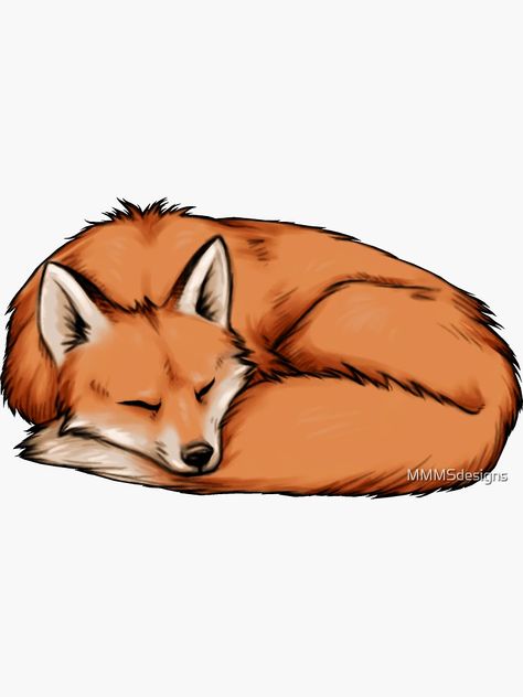 Sleepy Animal Drawing, Cute Fox Drawing Easy, Sleeping Fox Drawing, Fox Drawing Sketches, Face Profile Drawing, Fox Drawing Easy, Fox Stickers, Fox Sleeping, Cute Fox Drawing