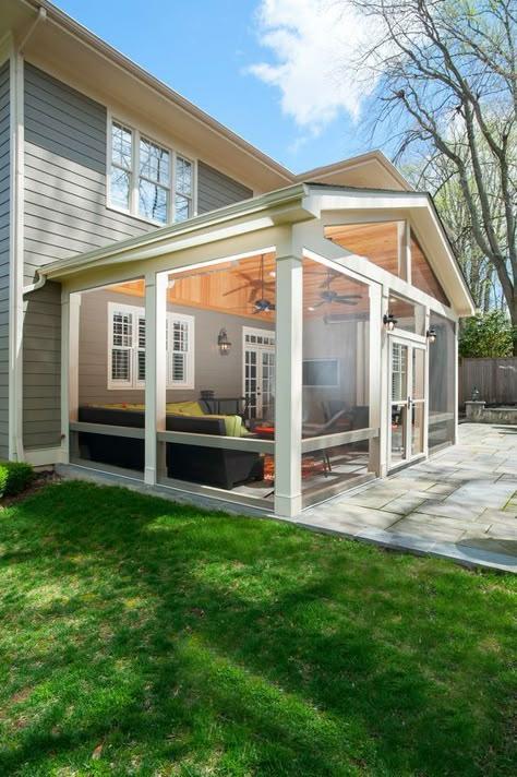 Landscaping Around Screened In Porch, Closing In Porch Ideas, Screened In Porch By Pool, Walk Out Bedroom Patio, Backyard With Screened In Porch, Deck Off Back Of House Patio, Screened In Patio On Concrete, Screened In Patio Ideas, Screened In Porch And Patio