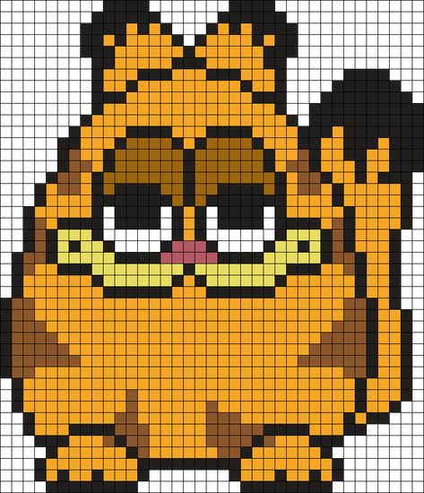 Garfield Perler Bead Patterns, Garfield Perler Beads, Garfield Pixel Art, Garfield Perler, Rave Light, Kandi Mask, Garfield Pictures, Garfield Cat, Pixel Beads