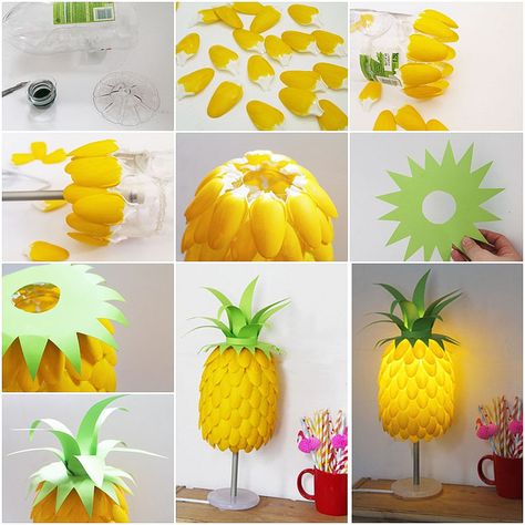 pineapple-lamp from plastic-spoons Spoons Diy, Plastic Spoon Crafts, Spoon Craft, Diy Pineapple, Pineapple Lamp, Pineapple Lovers, Spoon Crafts, Inexpensive Crafts, Diy Simple