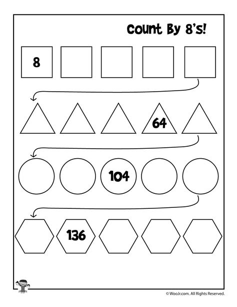 Count by 8's Worksheet | Woo! Jr. Kids Activities Math Counting Worksheets, Skip Counting By 5, Skip Counting Worksheets, Counting In 5s, Counting By 10, Counting By 5's, Counting Worksheets, Counting Numbers, Numbers Kindergarten