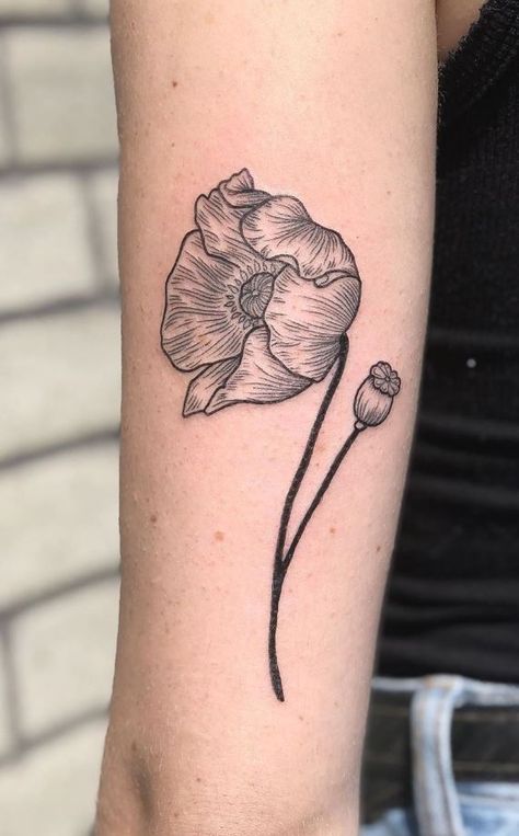 Poppy Flower Tattoo Poppy Tattoo Black And Grey, Large Poppy Tattoo, Icelandic Poppy Tattoo, Black Poppy Tattoo, Poppy Flower Tattoo, Flower Patchwork, Poppy Tattoo, Woodcut Tattoo, Icelandic Poppies