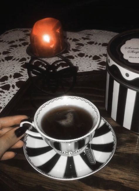 Goth Coffee Aesthetic, Gothic Tea Party, Spooky Food, Night Circus, Goth Decor, White Tea, Food Crafts, Black Tea, Christmas List