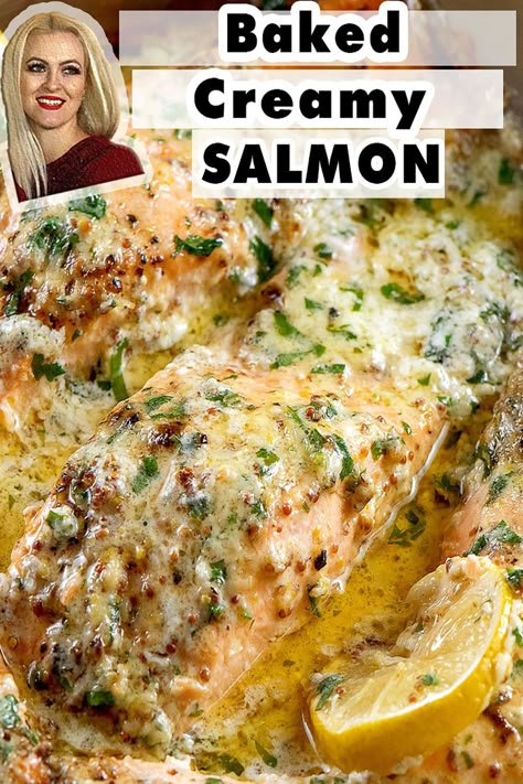 baked salmon, salmon recipes Creamy Salmon Recipes Baked, White Salmon Recipe, Salmon With White Sauce, Salmon Cream Sauce, Lemon Cream Salmon Recipes, Butter Sauce For Salmon, Creamy Baked Salmon, Cream Cheese Salmon Recipes, Salmon With Lemon Sauce