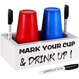 Solo Cup Holder With Marker, Mark Your Cup, Solo Cup Holder, Cup Organizer, Cup Dispenser, Farmhouse Bar, Party Kitchen, Wooden Cup, Marker Storage