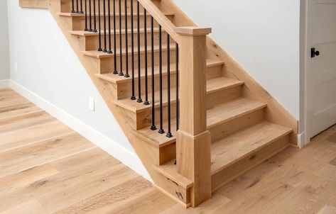 Stair Parts USA | Stair Supplies | Staircase Parts - StairPartsUSA.com Wooden Handrails For Stairs Indoor, Modern Newel Post, Box Newel Post, Red Oak Staircase, Newell Posts Staircases, Banisters And Railings Farmhouse, Craftsman Stair Railing, Indoor Railings For Stairs, Remodeled Staircase