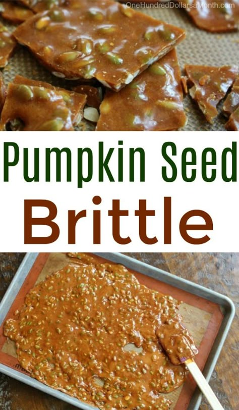 Pumpkin Brittle Recipe, Seed Brittle Recipe, Pumpkin Seed Butter Recipes, Pumpkin Seed Brittle Recipe, Pumpkin Brittle, Pumpkin Seed Brittle, Pumpkin Seed Recipes Roasted, Perfect Pumpkin Seeds, Homemade Pumpkin Seeds