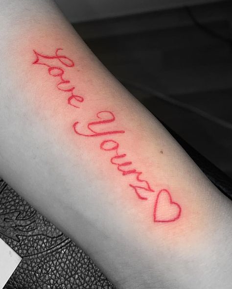 Red Heart Love Yourz Tattoo Love Yourz Tattoo Red Ink, Love Yourz Tattoo Ideas, Tattoo White Background, Thunderbolt Tattoo, Red Heart Tattoo, Love Yourz J Cole Tattoo, Tattoo Design For Men, Tattoo 2023, Tattoo White