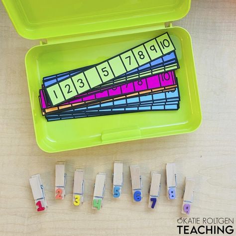 Practice Number Sense Skills with Missing Number Clip Cards - Katie Roltgen Teaching Number Clip Cards, Prek Classroom, Math Centers Kindergarten, Prek Math, Wooden Clothespins, Kindergarten Centers, Numbers Preschool, Homeschool Learning, Math Activities Preschool